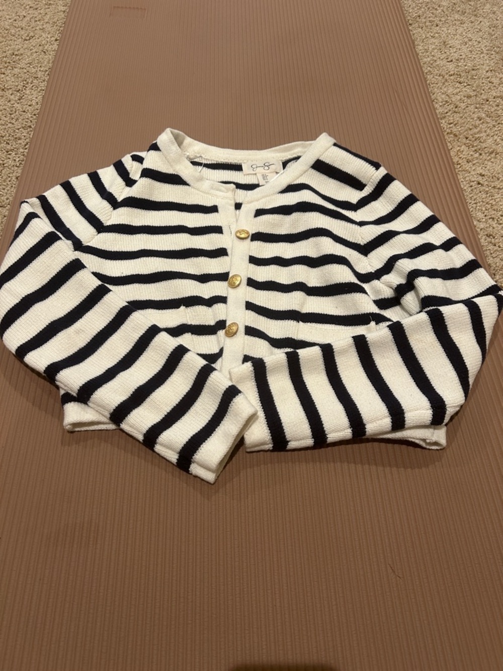 Jessica Simpson Black and White Striped Cropped Cardigan
